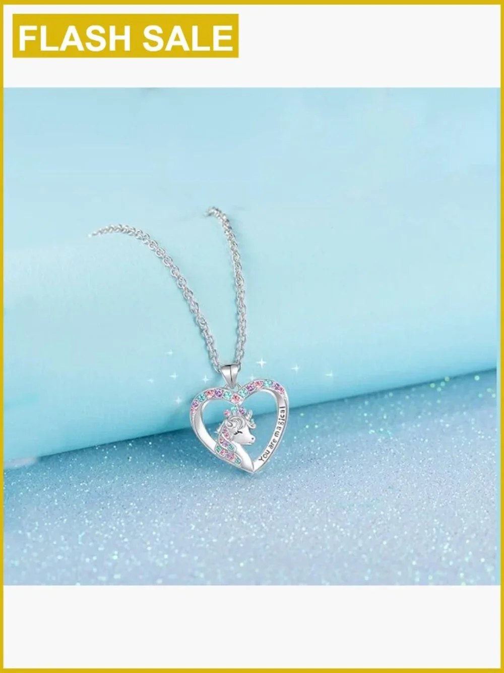 Magical Unicorn Crystal Heart Pendant Necklace for Girls